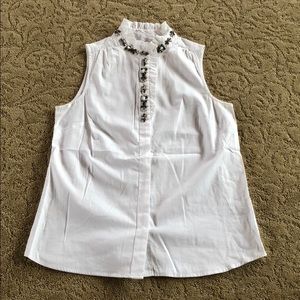 J. Crew white jeweled buttoned down sleeveless top